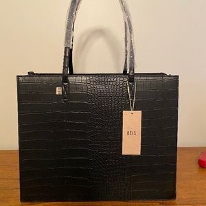 Brand New Béis Black Croc Work Tote